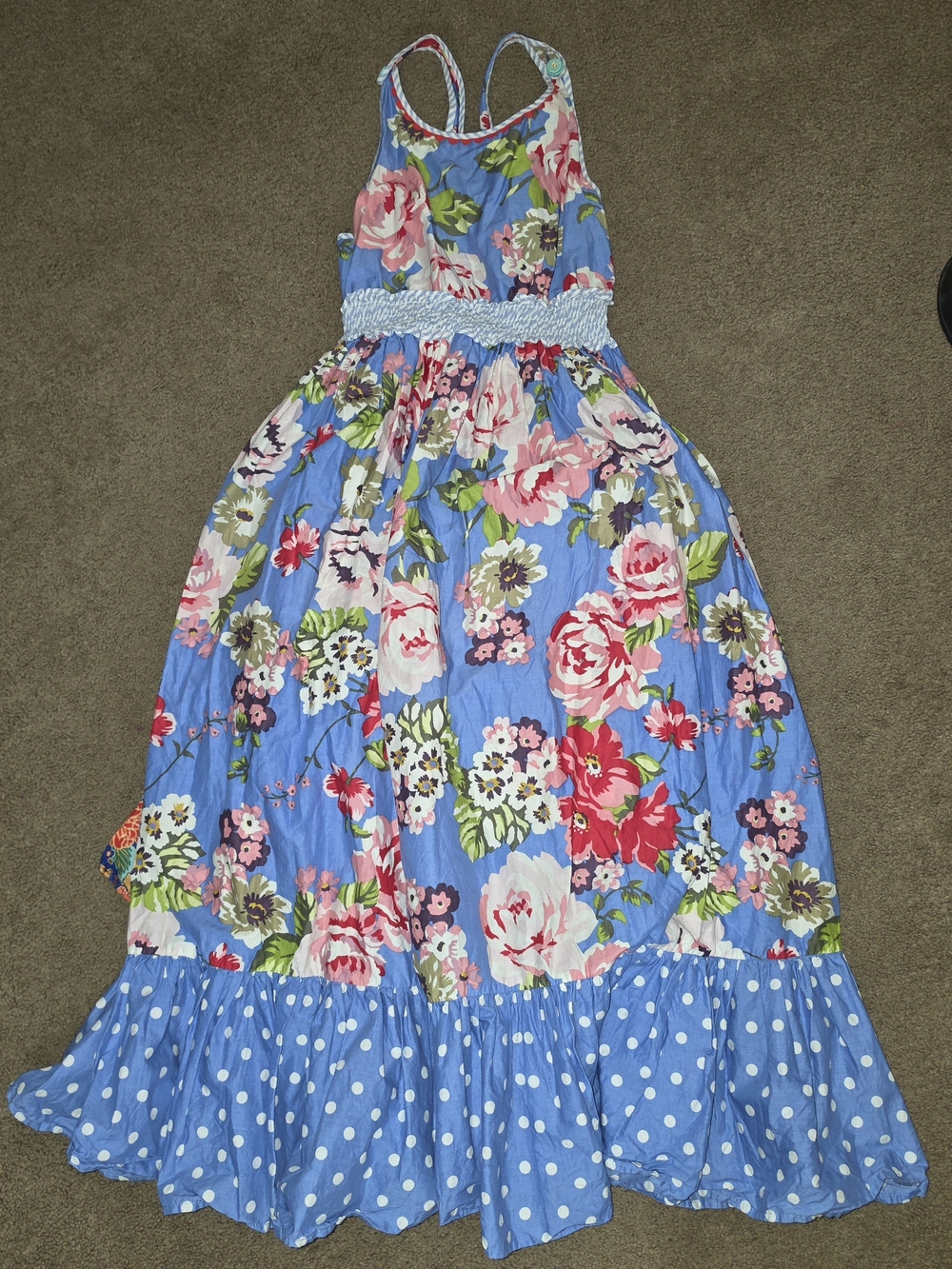 Matilda Jane Girls Blue Floral Maxi Dress with Polka Dot Hem